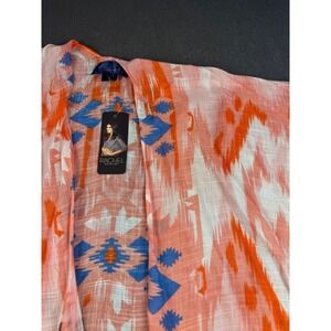 Rachel Roy Womens Kimono Cardigan Orange Blue‎ Aztec Print Lightweight